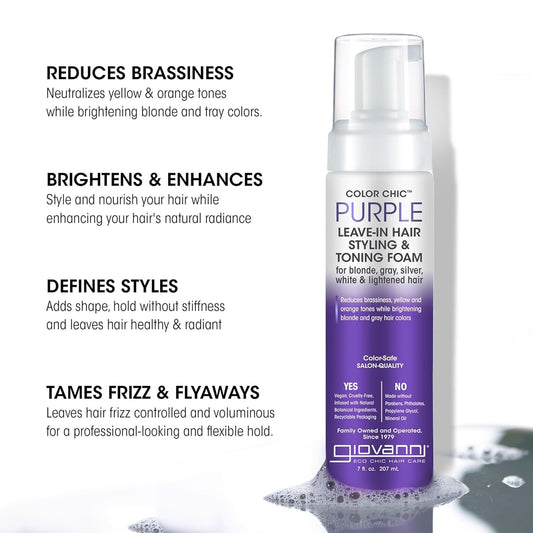 Giovanni Color Chic Purple Leave-In foam application shows even distribution for styling