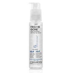 GIOVANNI Eco Chic Frizz Be Gone bottle shows smoothing and shine benefits.