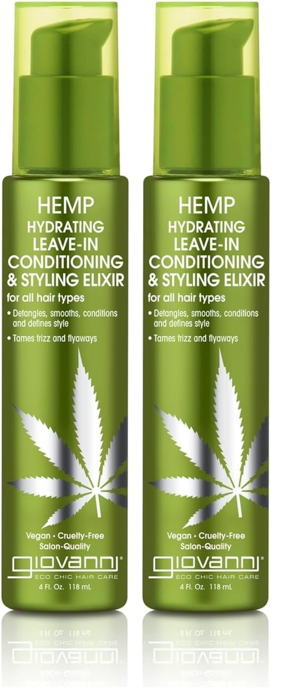 GIOVANNI hemp hydrating elixir bottle demonstrating detangling for all hair types