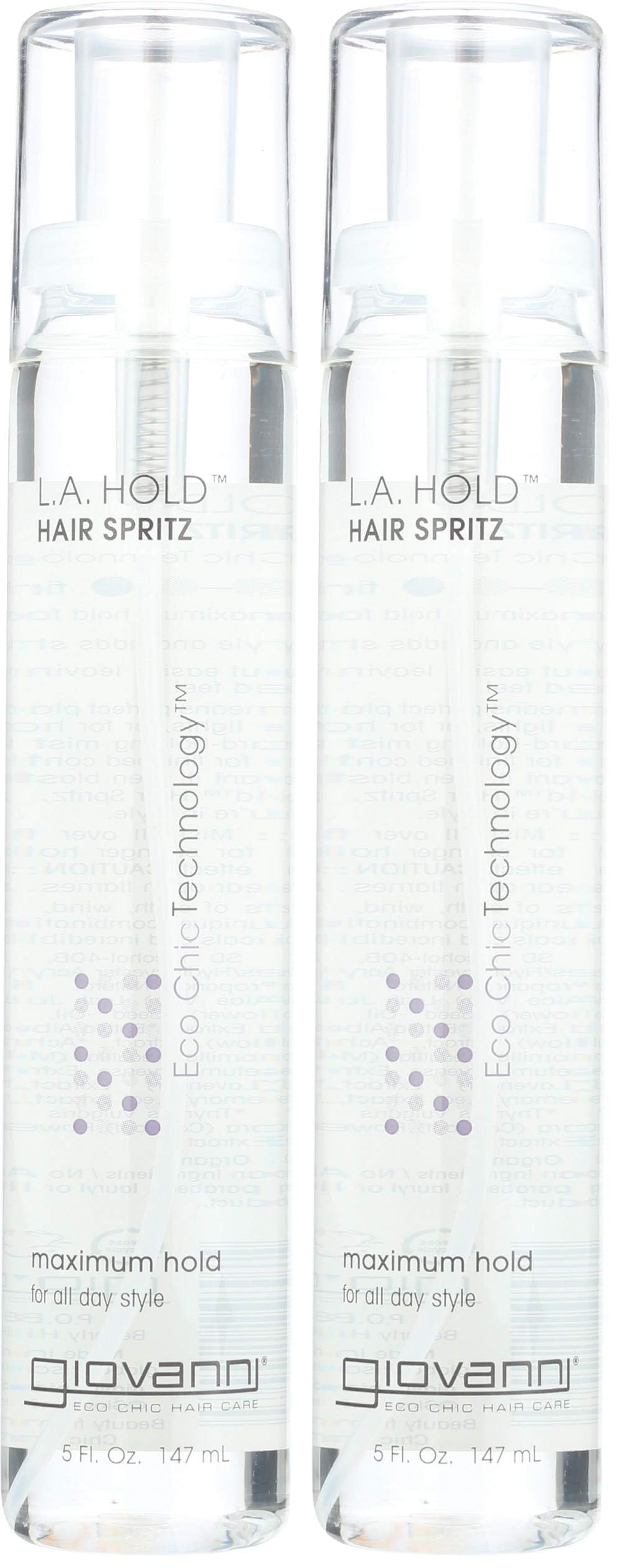 GIOVANNI L.A. Hold Hair Spritz bottle enabling maximum hold for a polished, finished style.