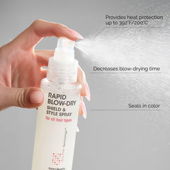 Giovanni Rapid Blow Dry Shield applied to damp hair for faster blowouts.