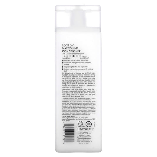 Giovanni Root 66 Max Volume Conditioner on hair boosts volume and smoothness.