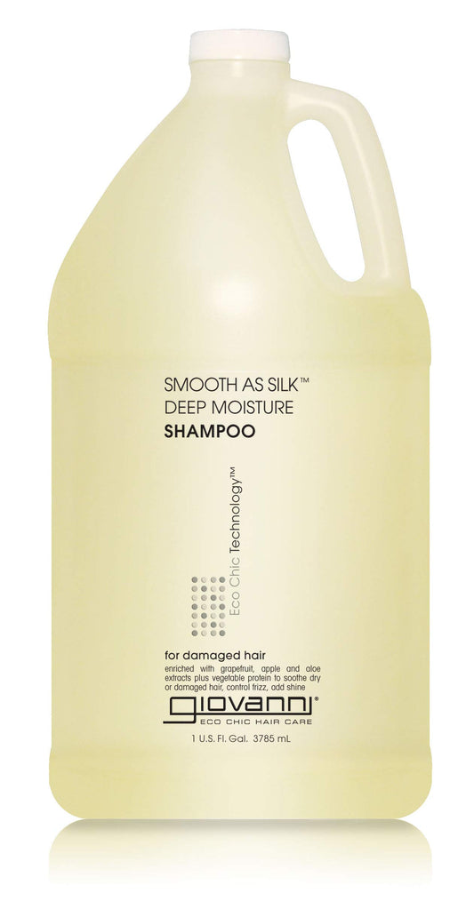 Giovanni Smooth As Silk Deep Moisture Shampoo bottle front with apple-aloe formula.