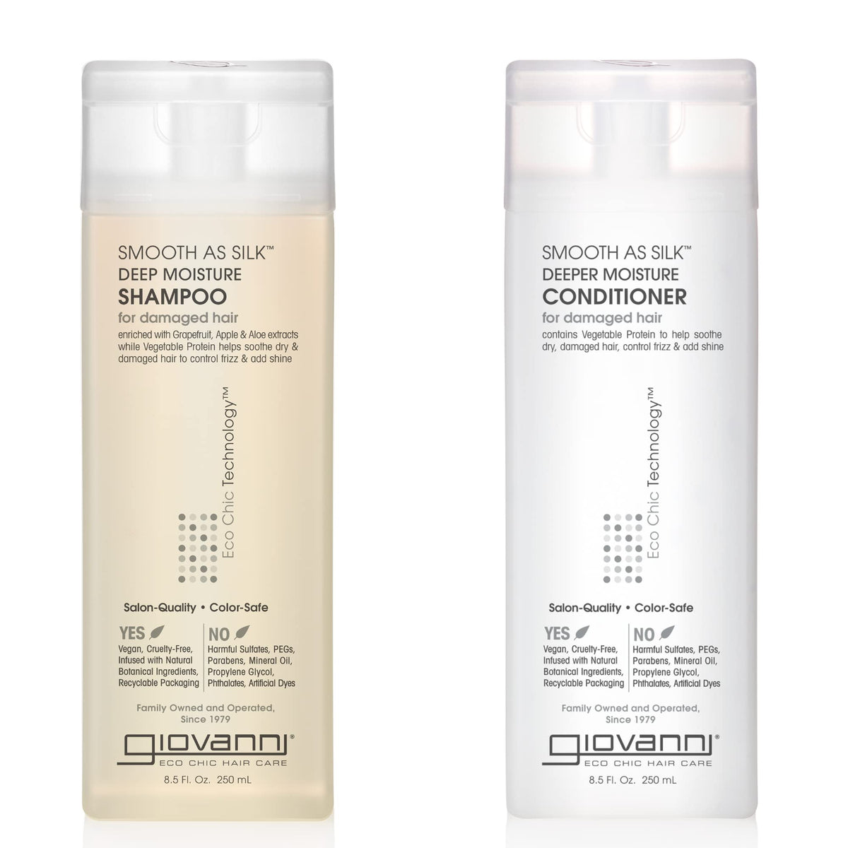 GIOVANNI Smooth as Silk Deeper Moisture shampoo bottle for frizz control.