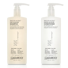 Giovanni Smooth as Silk Deeper Moisture Shampoo bottle, color-safe and sulfate-free for gentle cleansing.