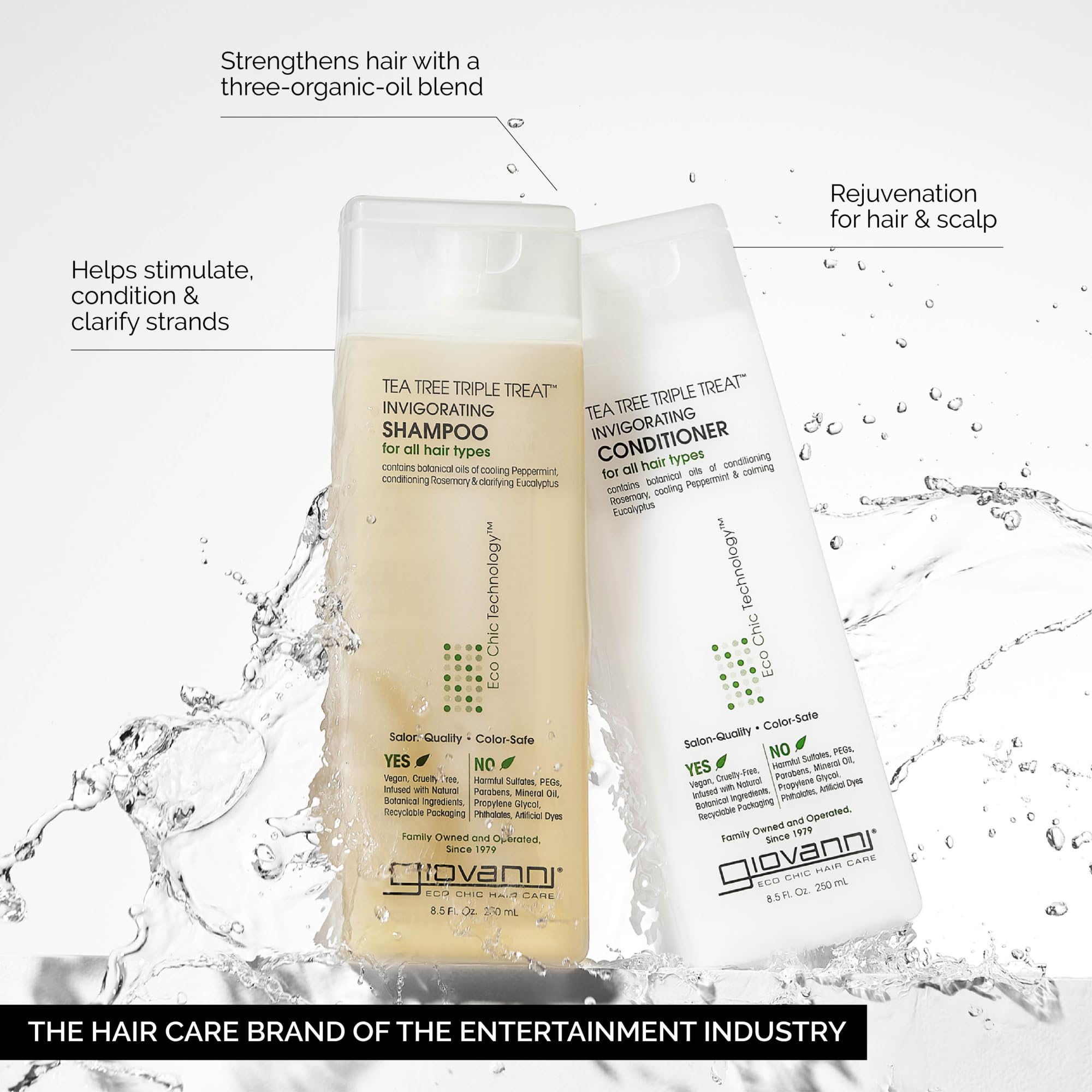GIOVANNI Tea Tree Triple Treat conditioner bottle delivers softness and detangling ease.