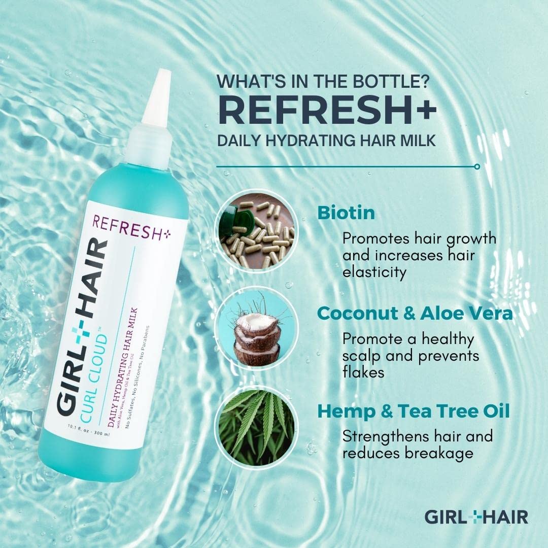 GIRL+HAIR Aloe Vera Coconut Water image emphasizes moisture boost for thirsty strands