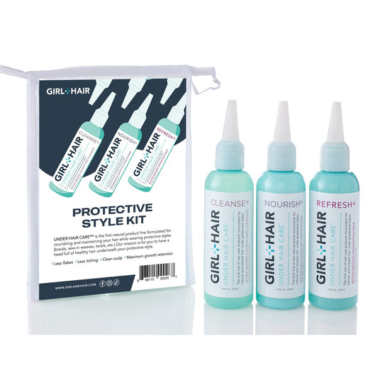 GIRL + HAIR travel set packaging shown for on-the-go use