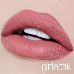 Girlactik Allure lip swatch demonstrates long-wear color on skin.