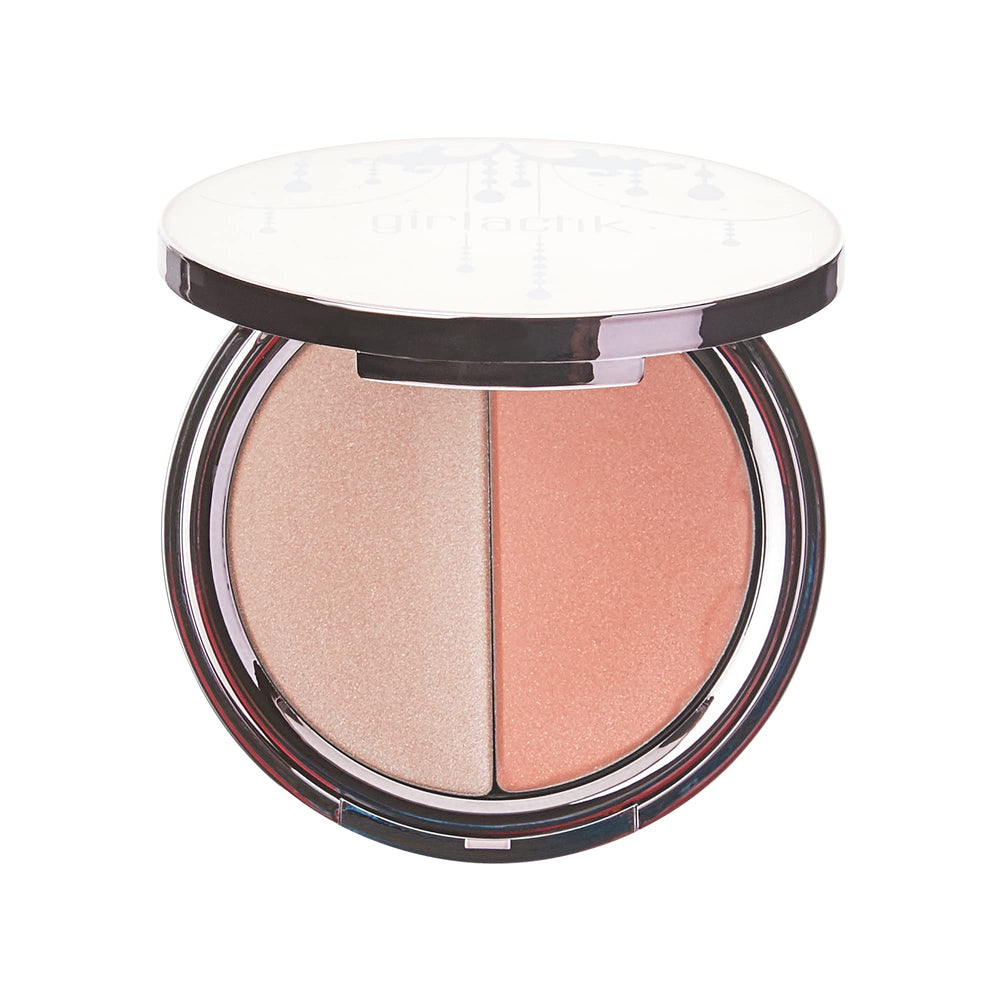 Girlactik Radiant Dewy Gloss Duo glossy finish detail reveals micro-shimmer for subtle glow.