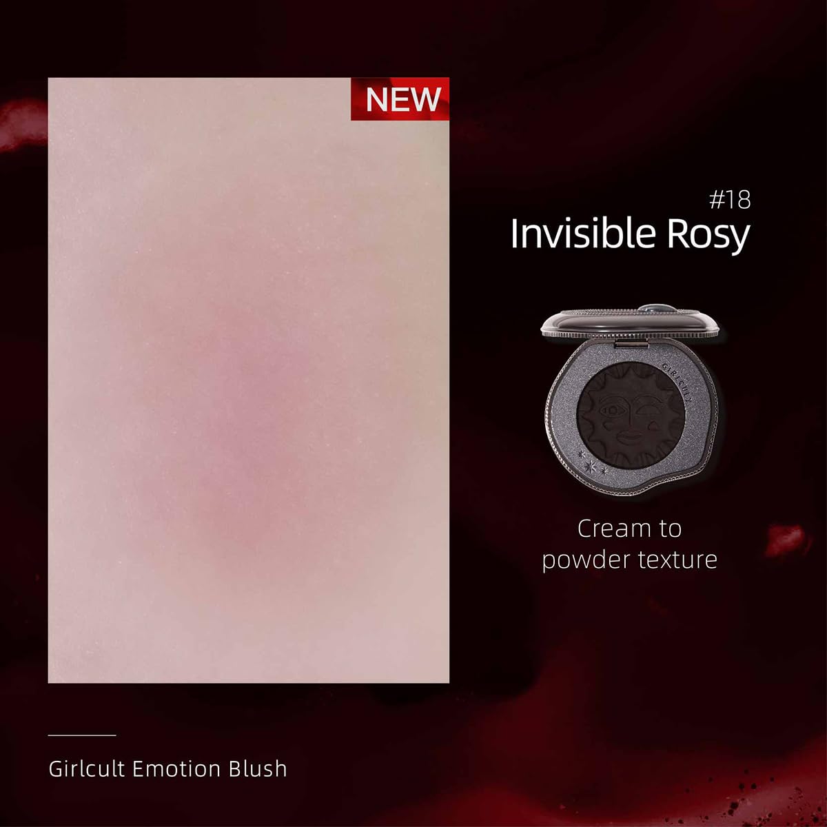 GIRLCULT Cream-to-Powder Blush delivers a natural flush for a warm glow.