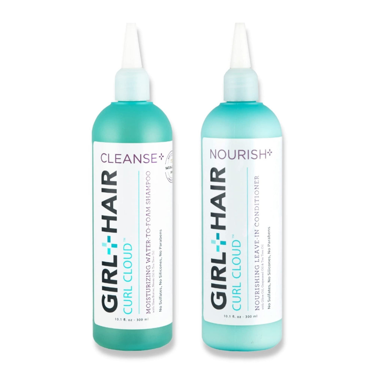 GIRL+HAIR shampoo bottle with tea tree lather for refreshed scalp.