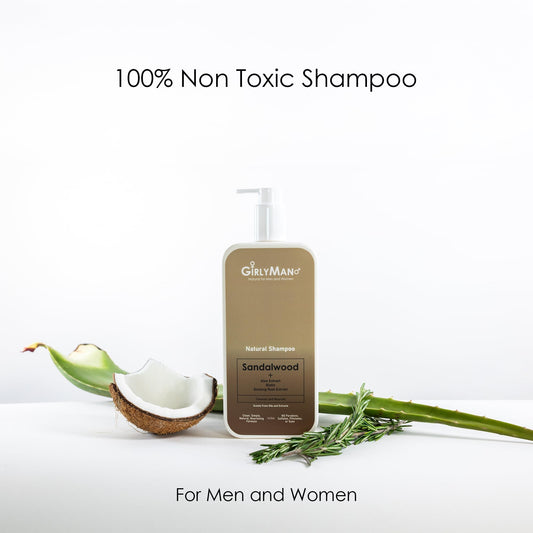 GirlyMan natural shampoo with argan oil drops for nourishing hair care.