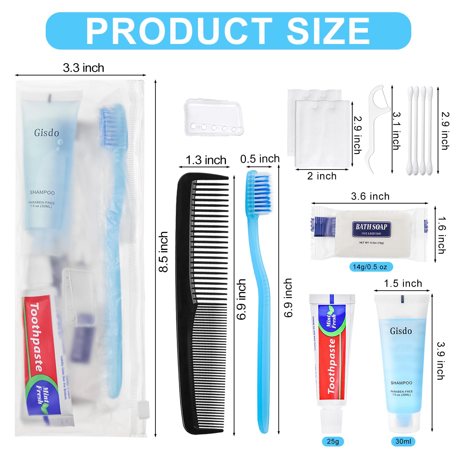 Gisdo travel-size toiletries shown together for easy packing.