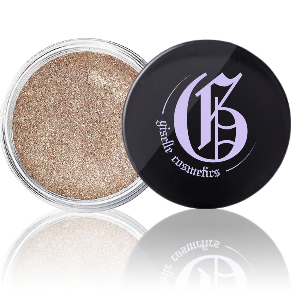 Giselle Cosmetics Coco Mineral iridescent glitter finish adds luminous eye definition.