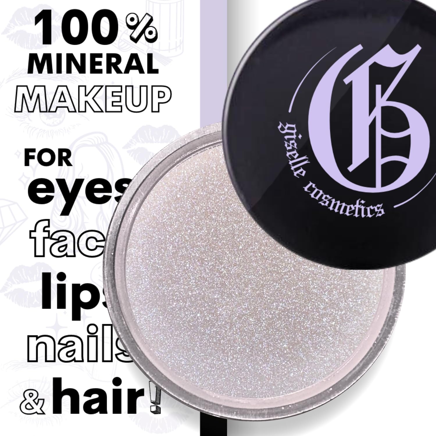 Giselle Cosmetics White Sapphire glitter option enhances evening eye looks