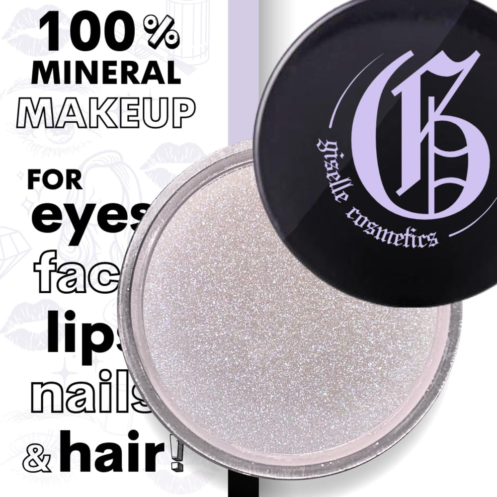 Giselle Cosmetics White Sapphire glitter option enhances evening eye looks
