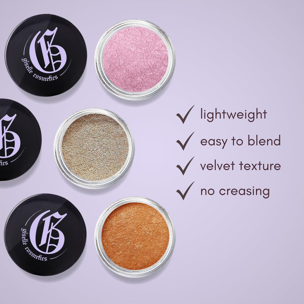 Giselle Cosmetics Silver Pink mineral loose eyeshadow lavender glitter adds sparkle to looks
