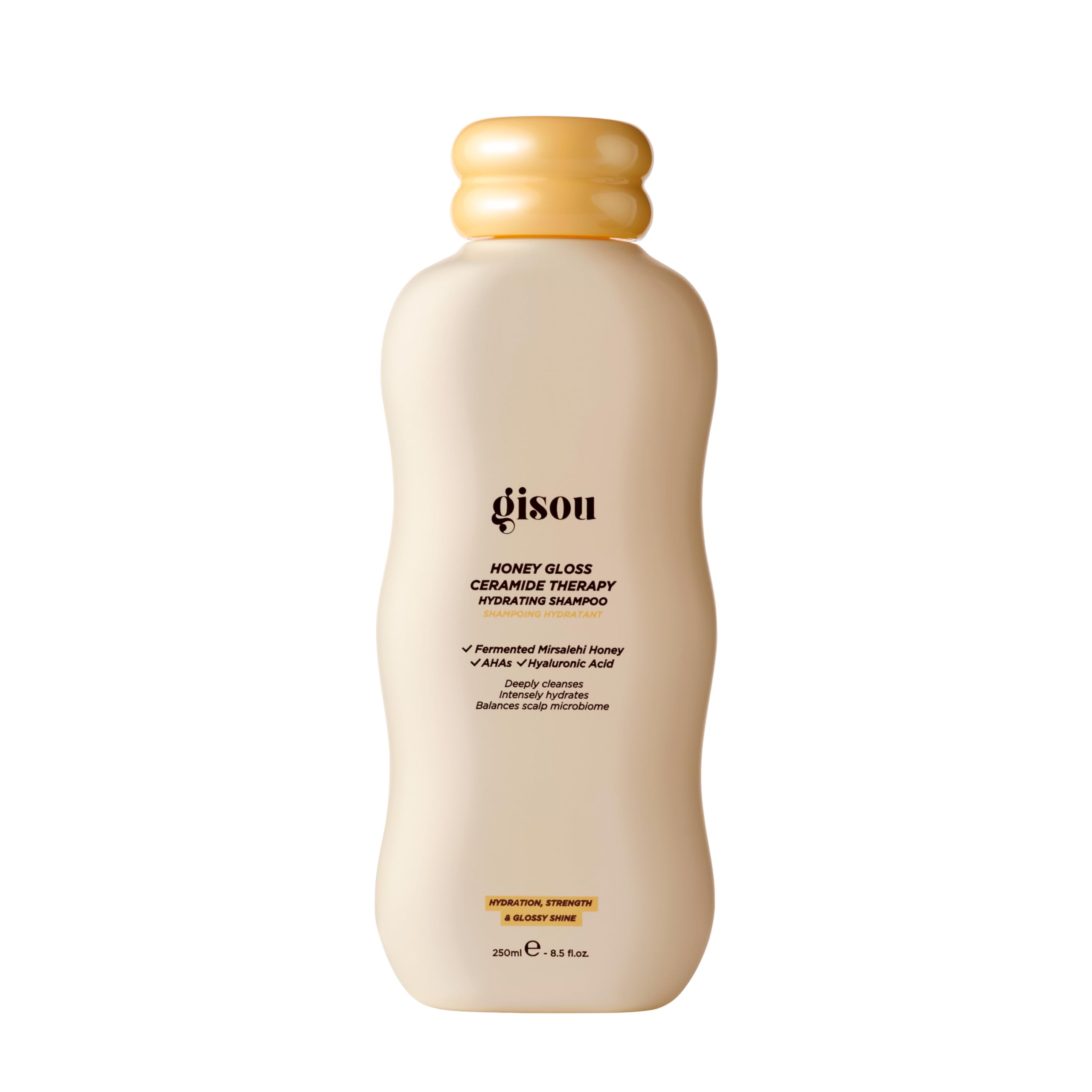 Gisou Honey Gloss Ceramide Therapy Hydrating Shampoo bottle for daily cleansing and hydration.