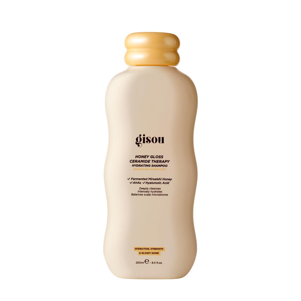 Gisou Honey Gloss Ceramide Therapy Hydrating Shampoo bottle for daily cleansing and hydration.