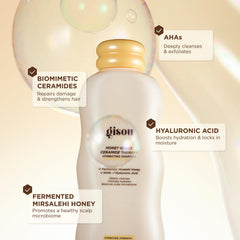Gisou Honey Gloss Ceramide Therapy Hydrating Shampoo pour shows easy application and rich lather.