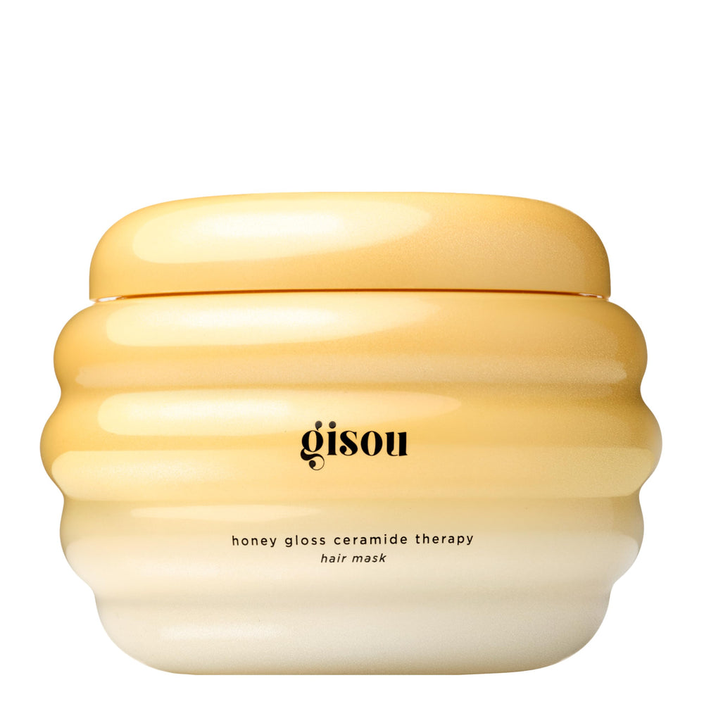Gisou Honey Gloss Ceramide Therapy Mask bottle highlighting hydration and shine.