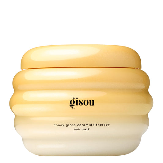 Gisou Honey Gloss Ceramide Therapy Mask bottle highlighting hydration and shine.