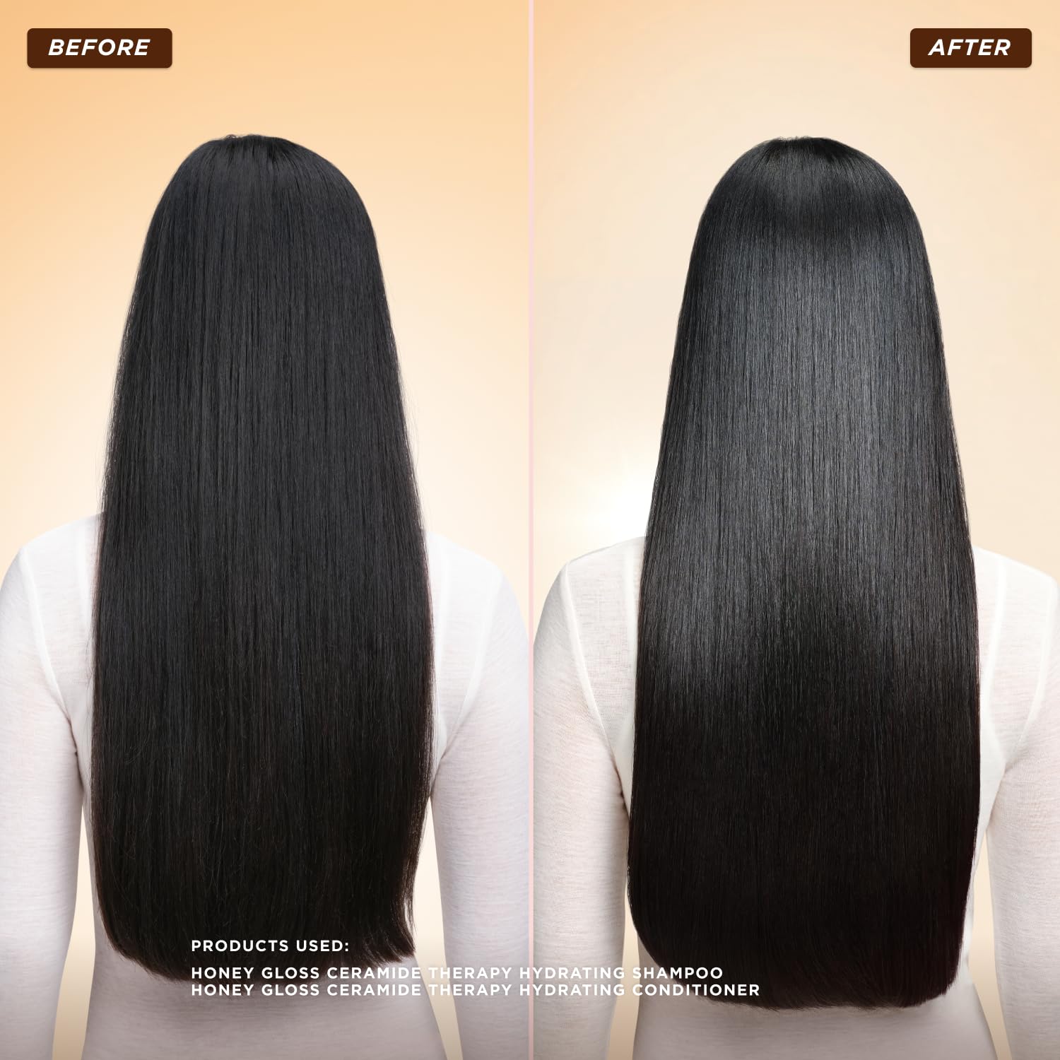 Gisou Honey Gloss Ceramide Therapy routine bottle shows glossy finish for hair shine