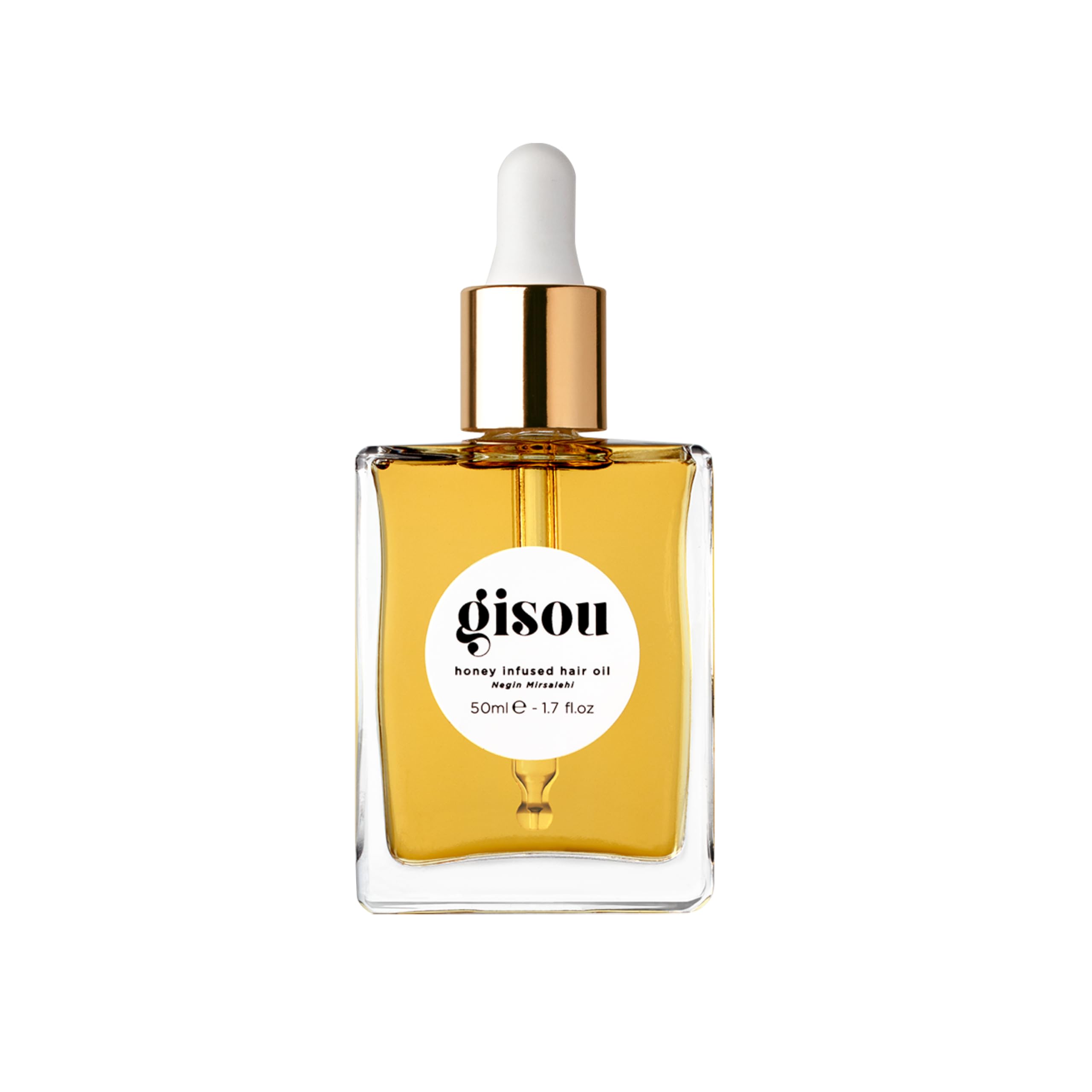 Gisou Honey Infused Hair Oil bottle pour delivering lightweight hydration.