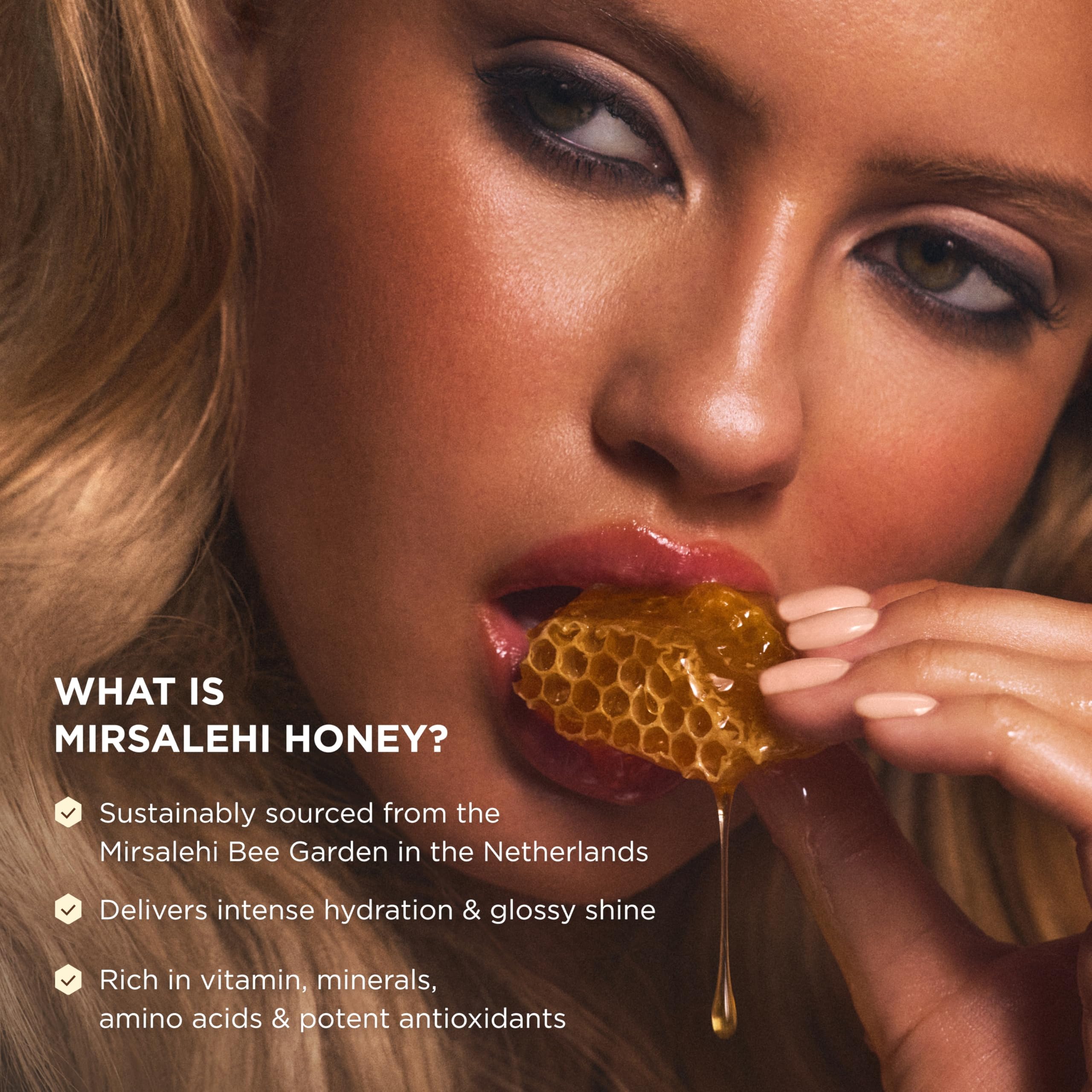 Gisou Honey Infused Hair Oil Mini with heat protection up to 450°F.