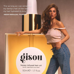 Gisou Honey Infused Hair Oil Mini silky finish for smooth ends.