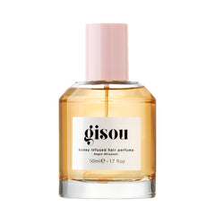 Gisou Honey Infused Hair Perfume bottle showing a hydrating mist for daily shine.