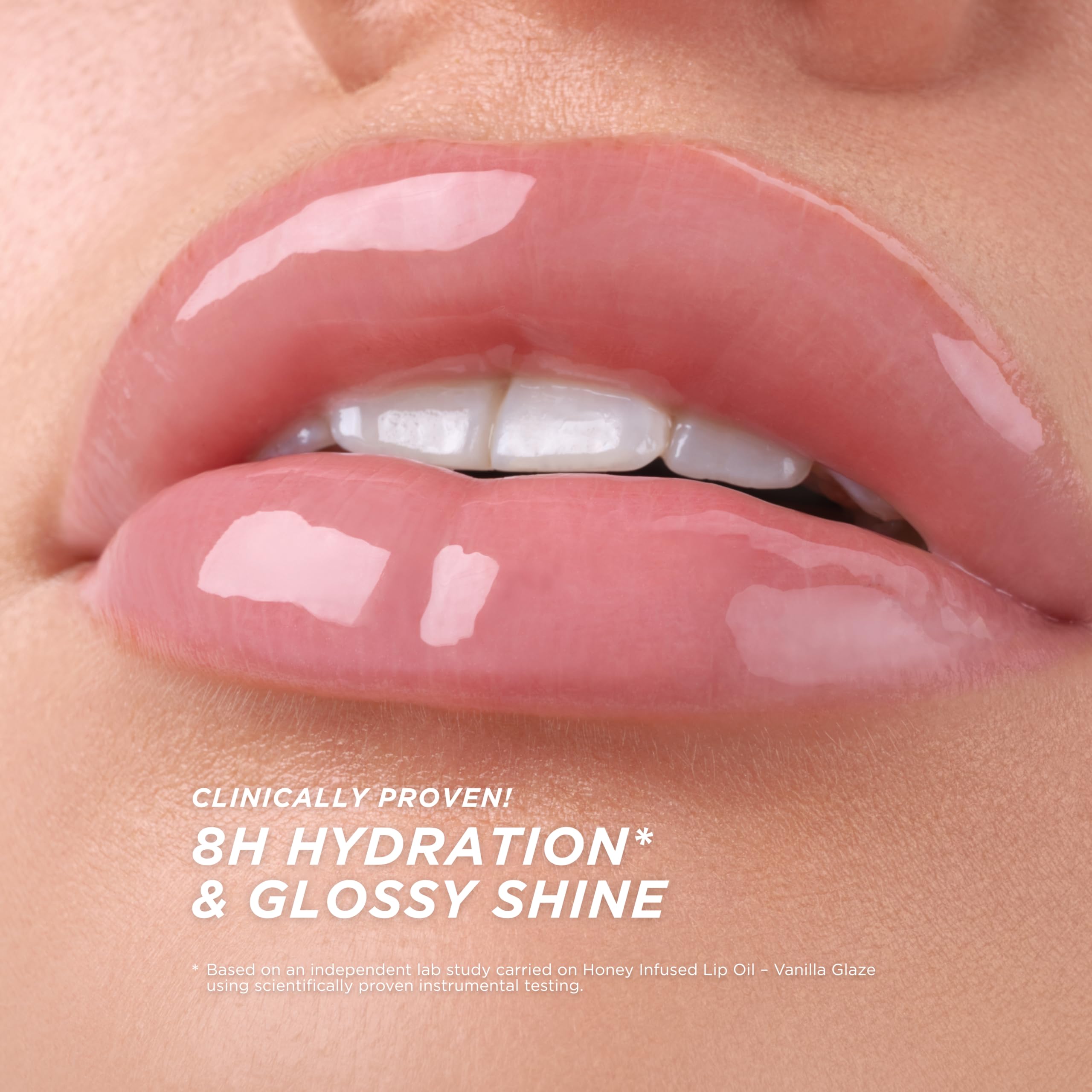 Gisou Honey Infused Lip Oil bee garden oil blend illustration shows conditioning benefits.