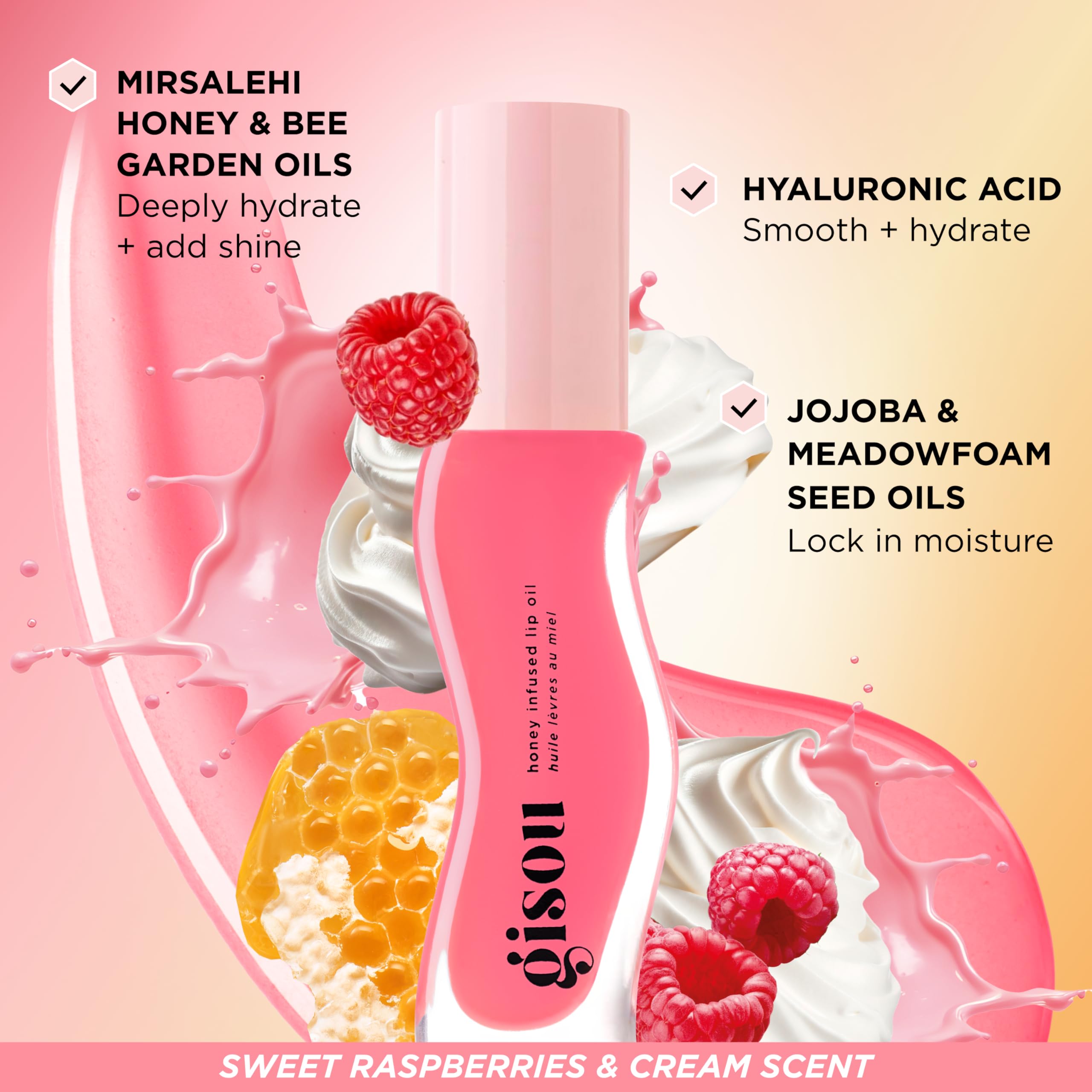 Gisou Raspberry Swirl tube shows shade option for playful lip color.