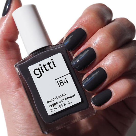 Gitti Midnight Grey bottle from the plant based line shows rich color