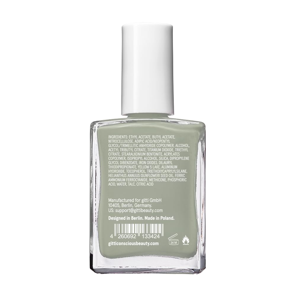 Gitti Sage Green polish gleams in natural light.