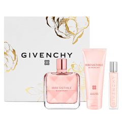 Givenchy Irresistible EDP bottle on a vanity, long-lasting floral-woody scent for daily wear.