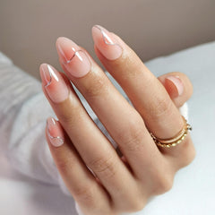 GJZEZ almond press on nails in short soft gel blush pink for quick manicures.