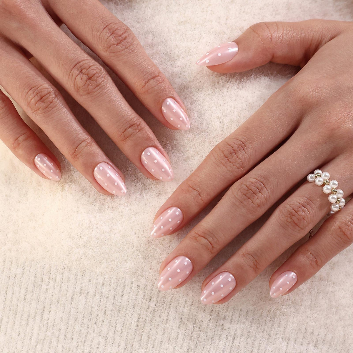 GJZEZ Polka Dot short soft gel nails in almond shape for fast, elegant manicures.