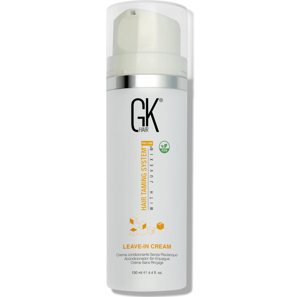 GK HAIR vegan leave-in conditioner bottle delivers lightweight hydration for dry, damaged hair.