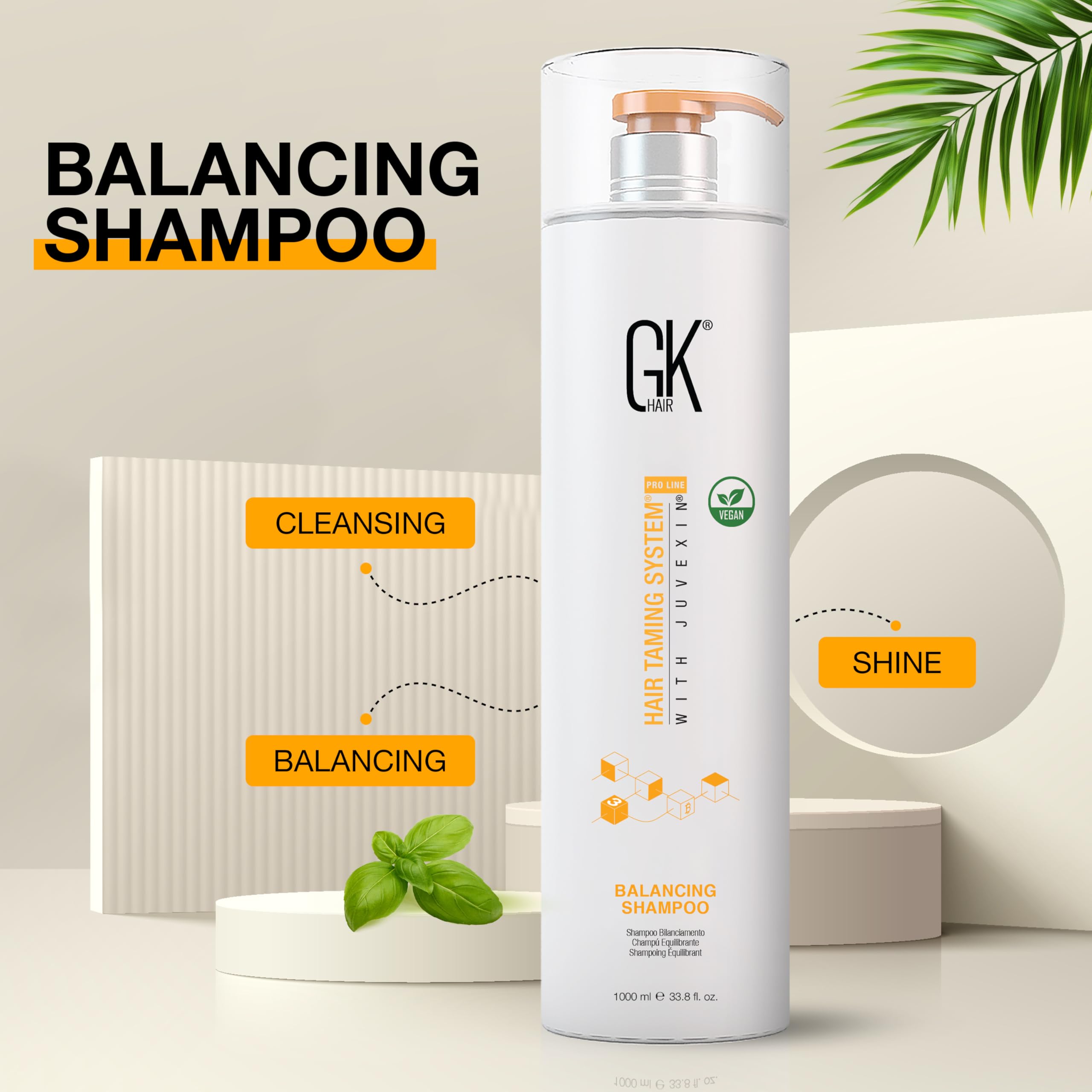 GK HAIR Balancing Shampoo weekly-use concept suggesting residue-free results