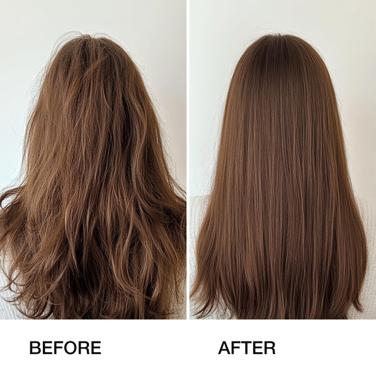 GK Hair Gold Conditioner bottle angle shows frizz control and smoothness after use.