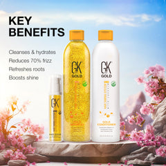 GK Hair Gold Oils ingredients argan shea portrait suggests nourishment from natural oils.