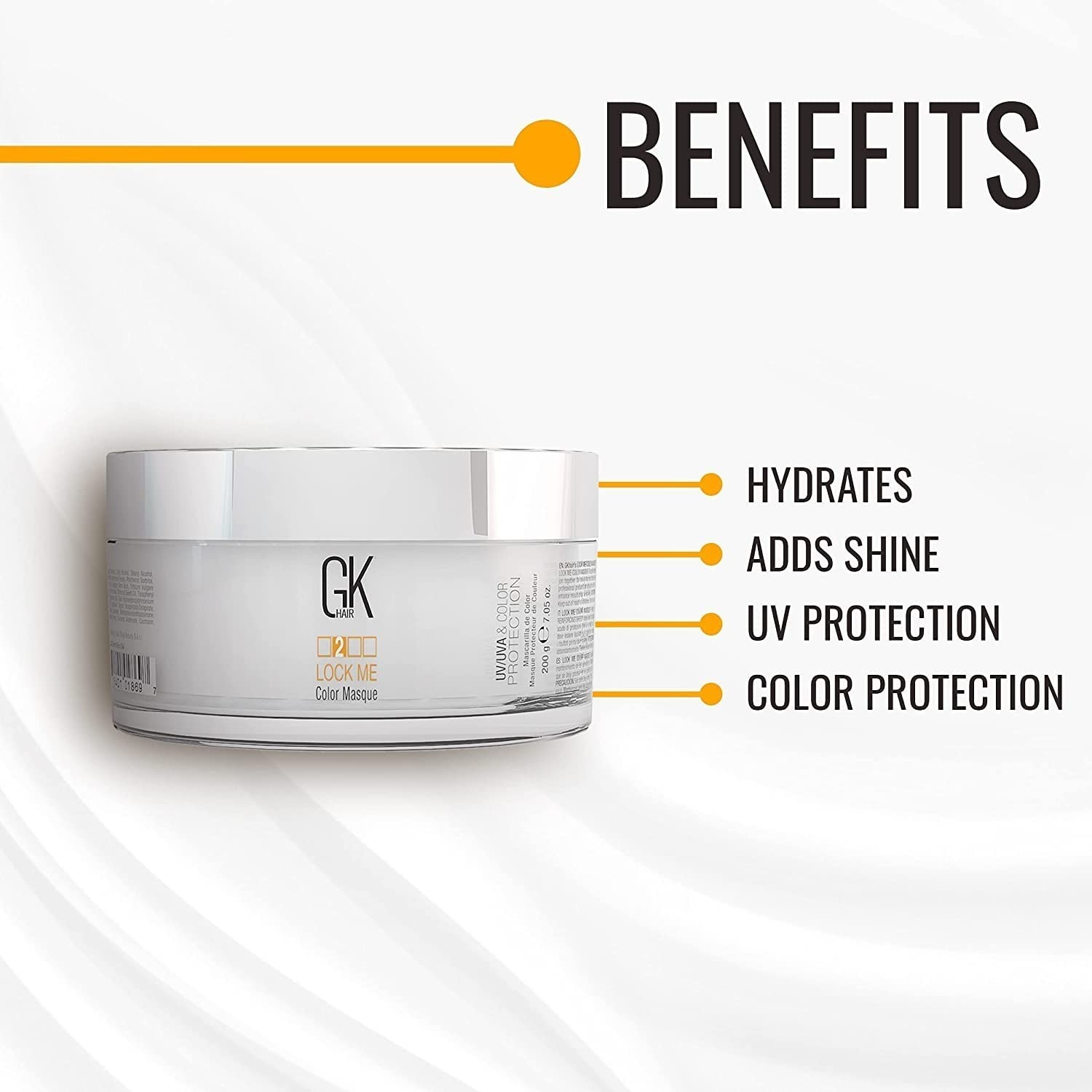 GK Hair Masque packaging highlights color protection for all hair types