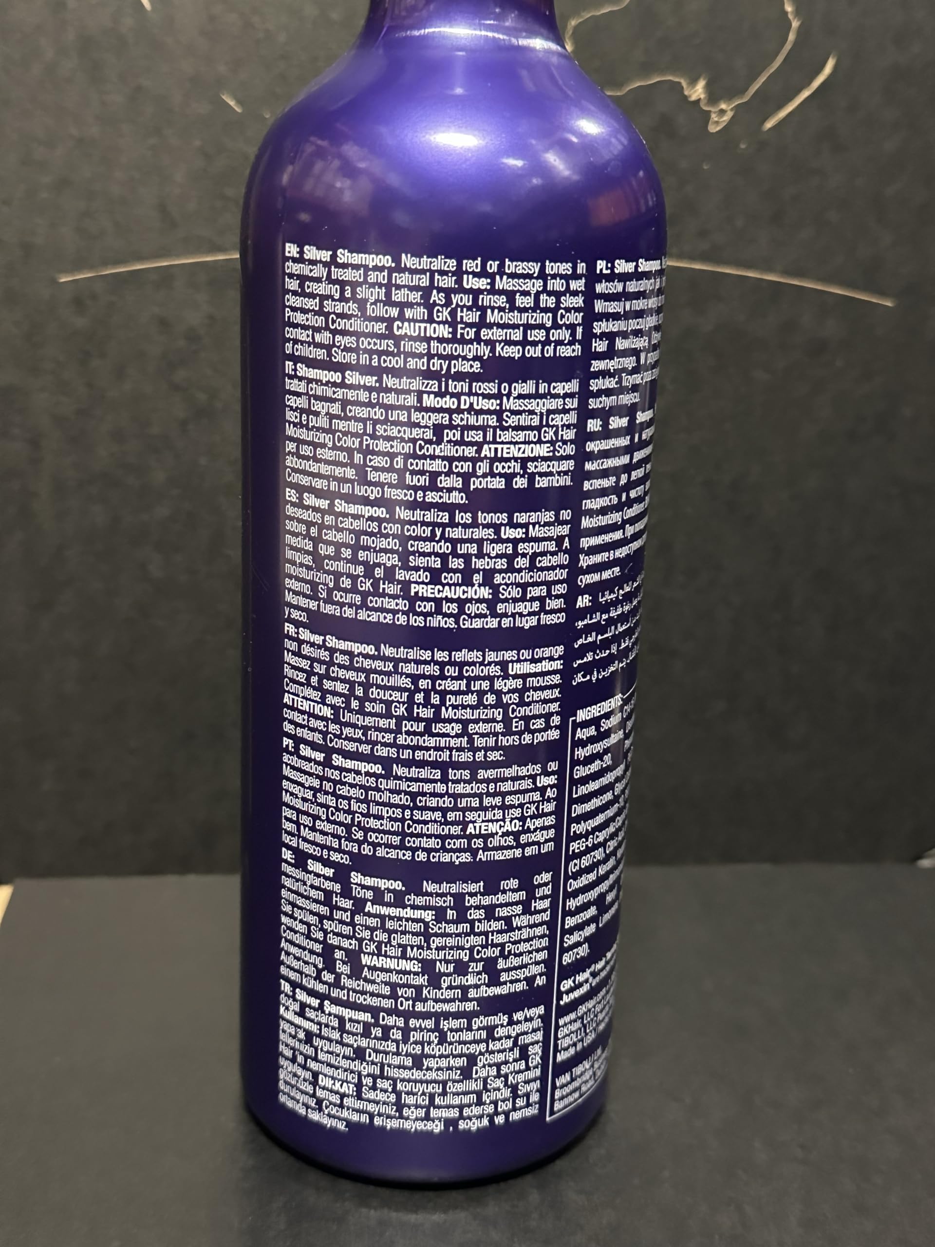 GK Hair Silver Bombshell Shampoo lather refreshes and brightens blonde and gray hair
