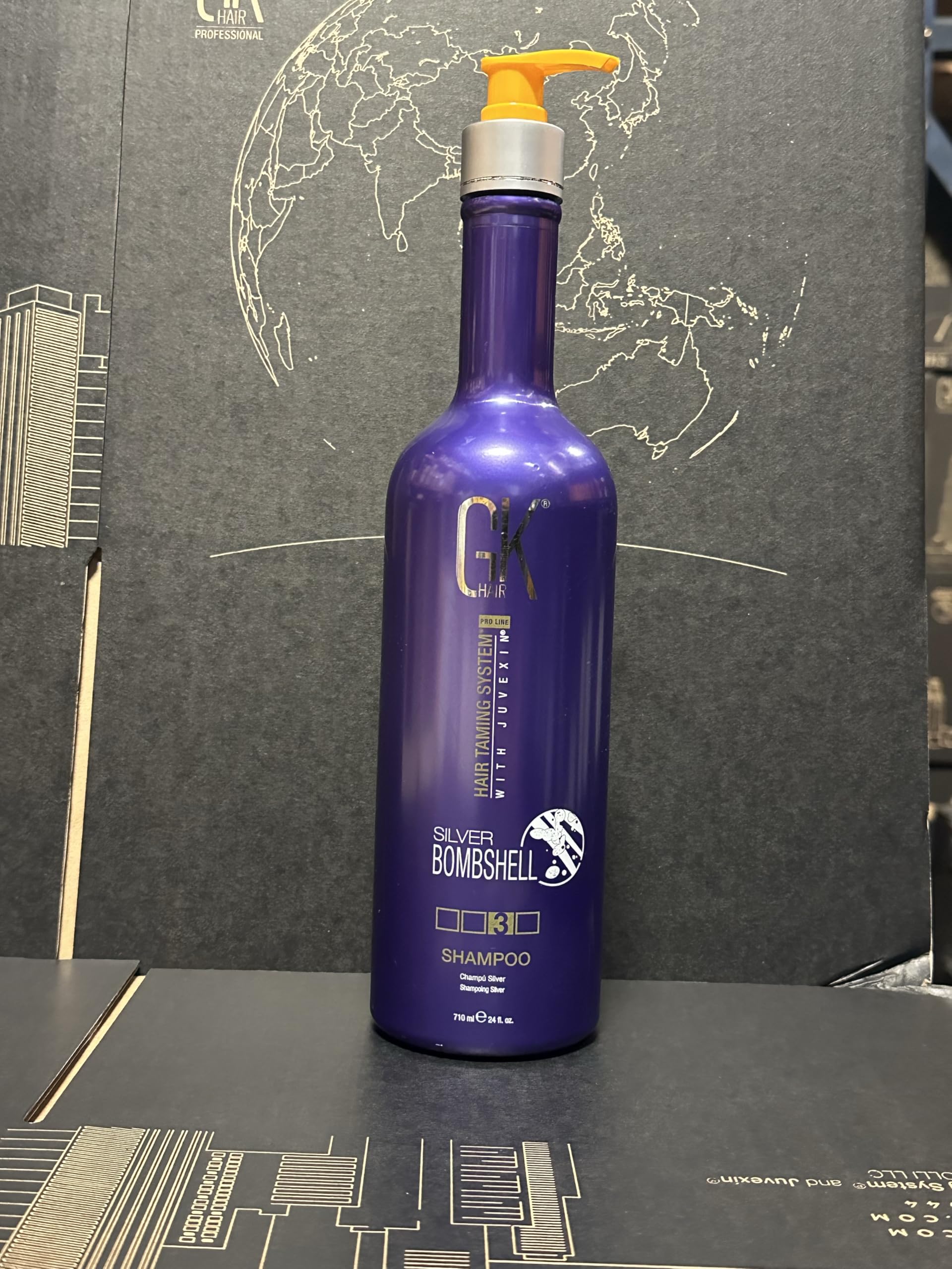 GK Hair Silver Bombshell Shampoo pour shot shows rich purple lather