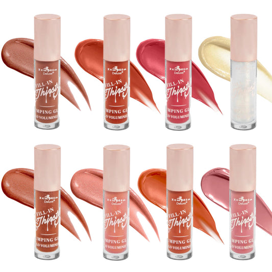 Glam Lux Italia Deluxe Plumping Gloss packaging with eight color tubes for hydration and shine.
