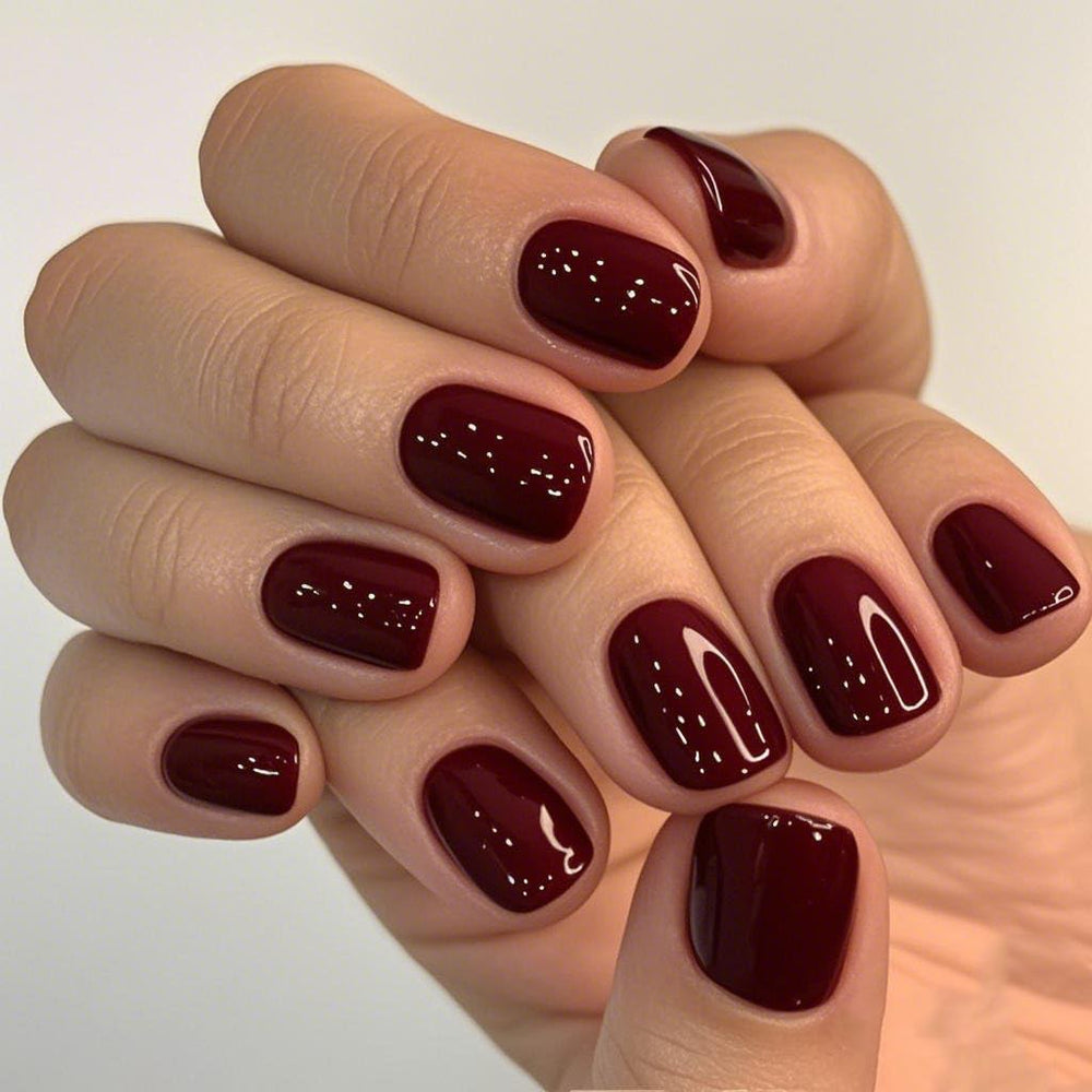 GLAMERMAID Burgundy red extra-short press-on nails with bold, durable finish