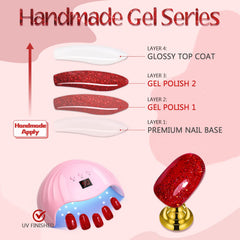 Glamermaid Golden Red nails close-up designer pattern for eye-catching style