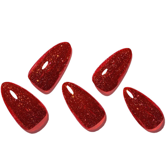 Glamermaid Golden Red press-on nails side profile showing durable tip and seamless fit